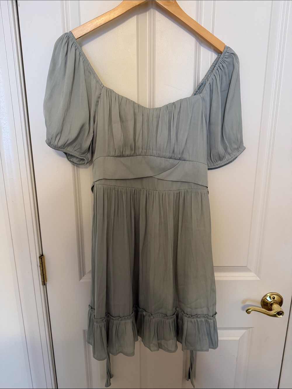 Altar'd State Sage Green Off-Shoulder Mini Dress